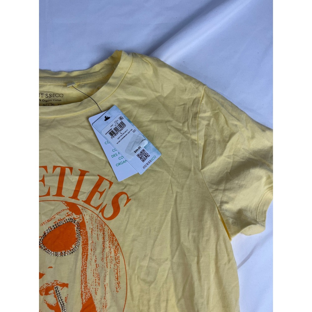 Guess Eco Nineties Supermodel Graphic Tee‎ T Shirt Top Yellow Women's Large